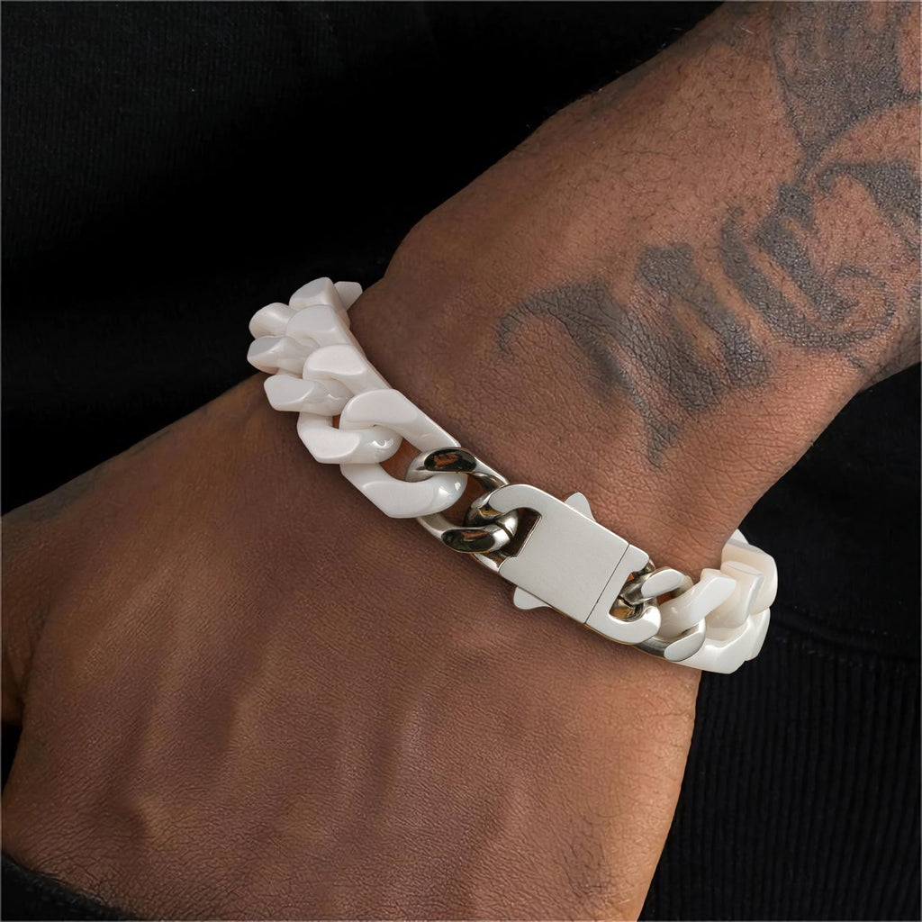 Oathcord Chunky Ceramic Cuban Link Bracelet – Multi-Color - White