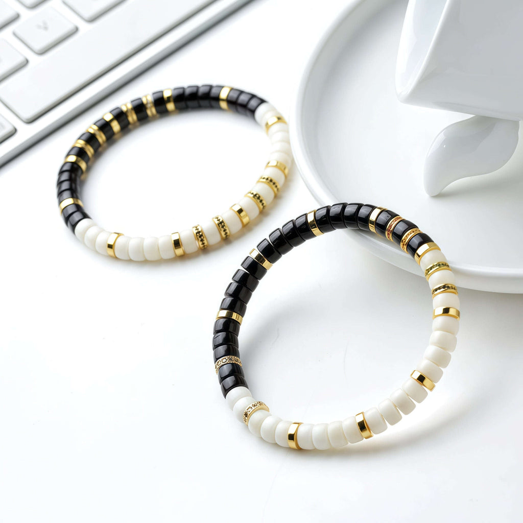 Oathcord Black & White Bodhi Seed Bracelet