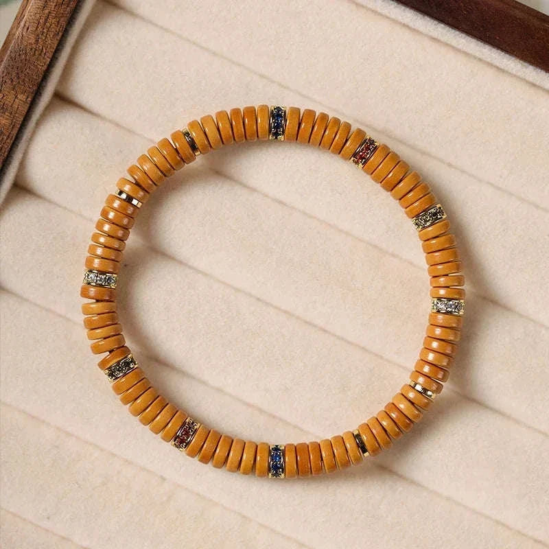 Oathcord Natural Olive Pit & Zircon Bead Bracelet
