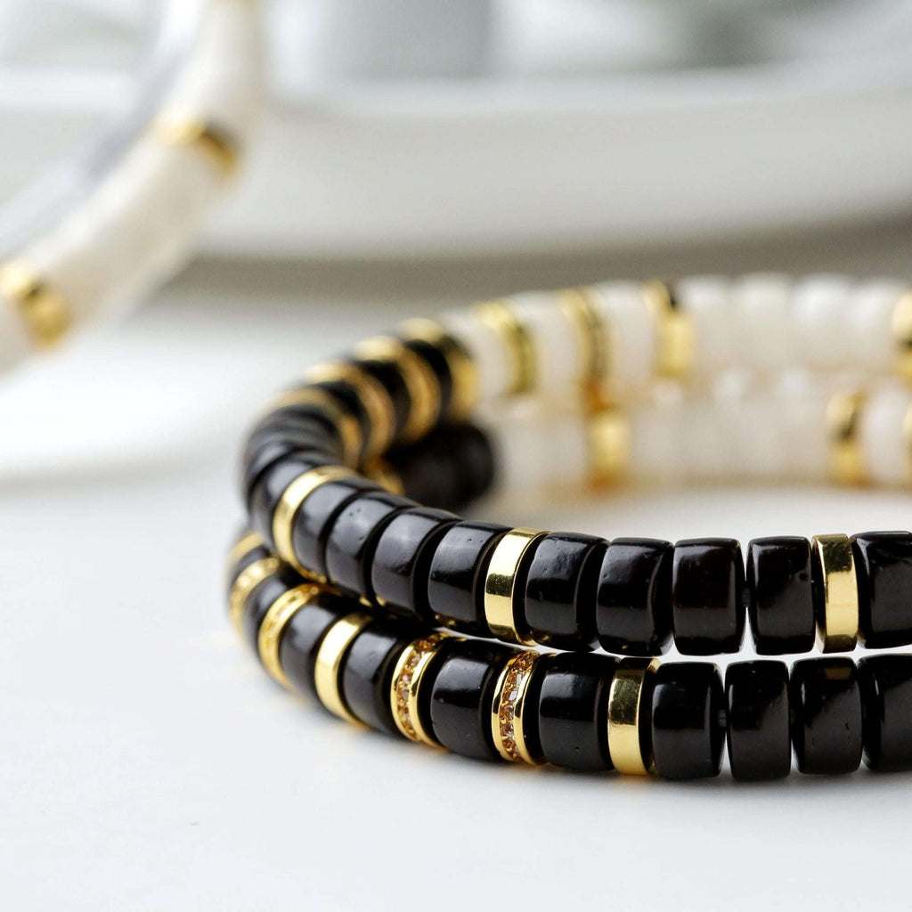 Oathcord Black & White Bodhi Seed Bracelet