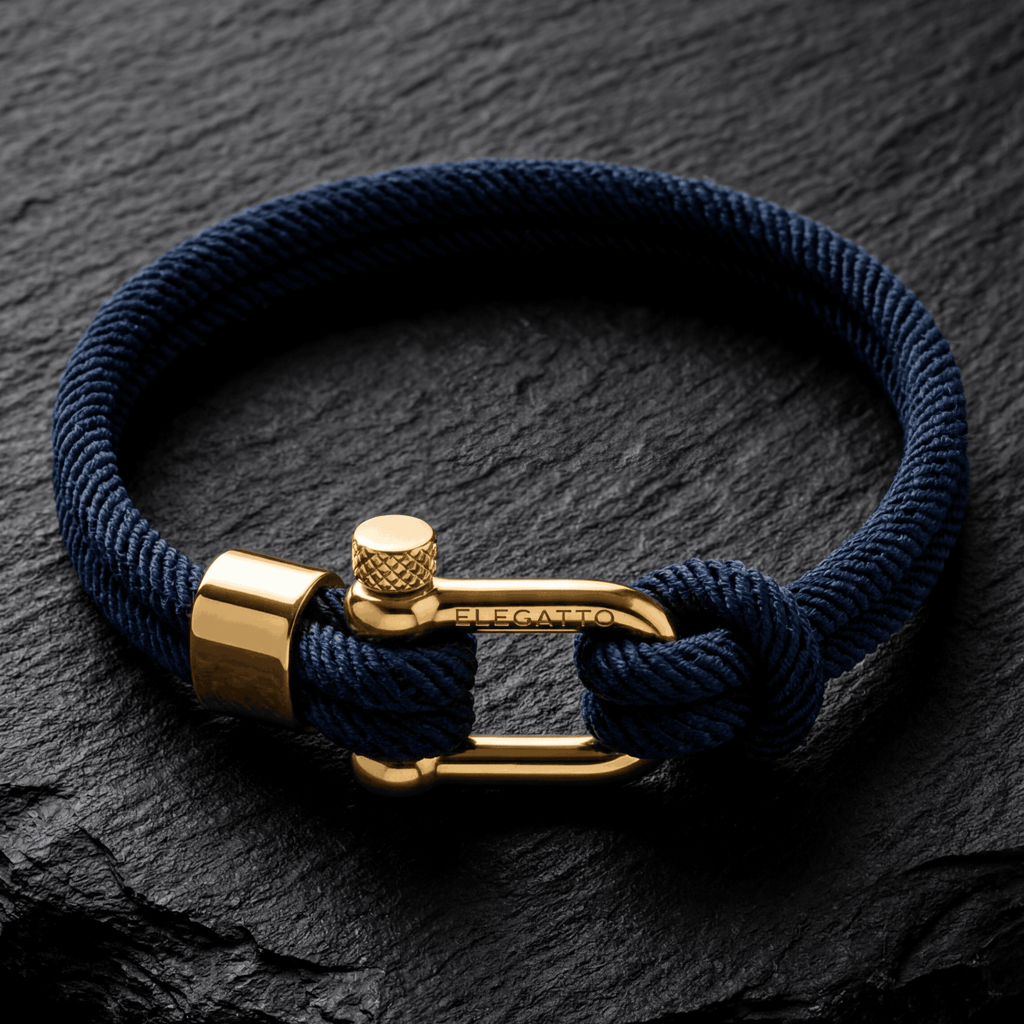 Oathcord Navy Nautical Cord Bracelet – Gold Clasp