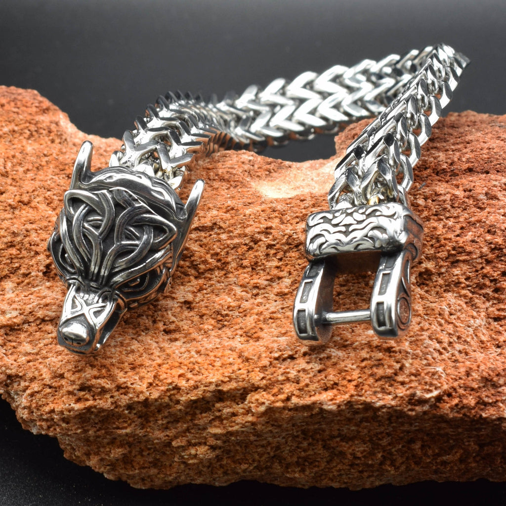 Oathcord Viking Wolf Stainless Steel Bracelet