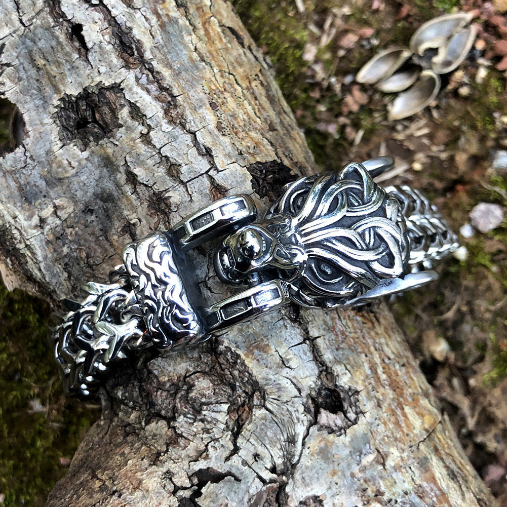 Oathcord Viking Wolf Stainless Steel Bracelet