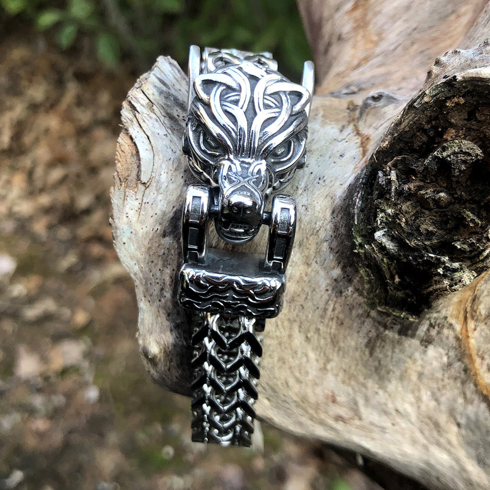 Oathcord Viking Wolf Stainless Steel Bracelet