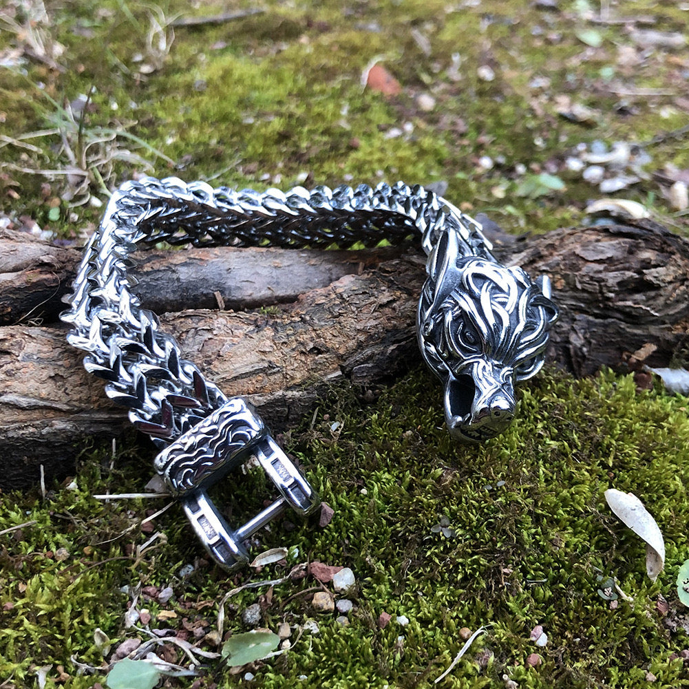 Oathcord Viking Wolf Stainless Steel Bracelet
