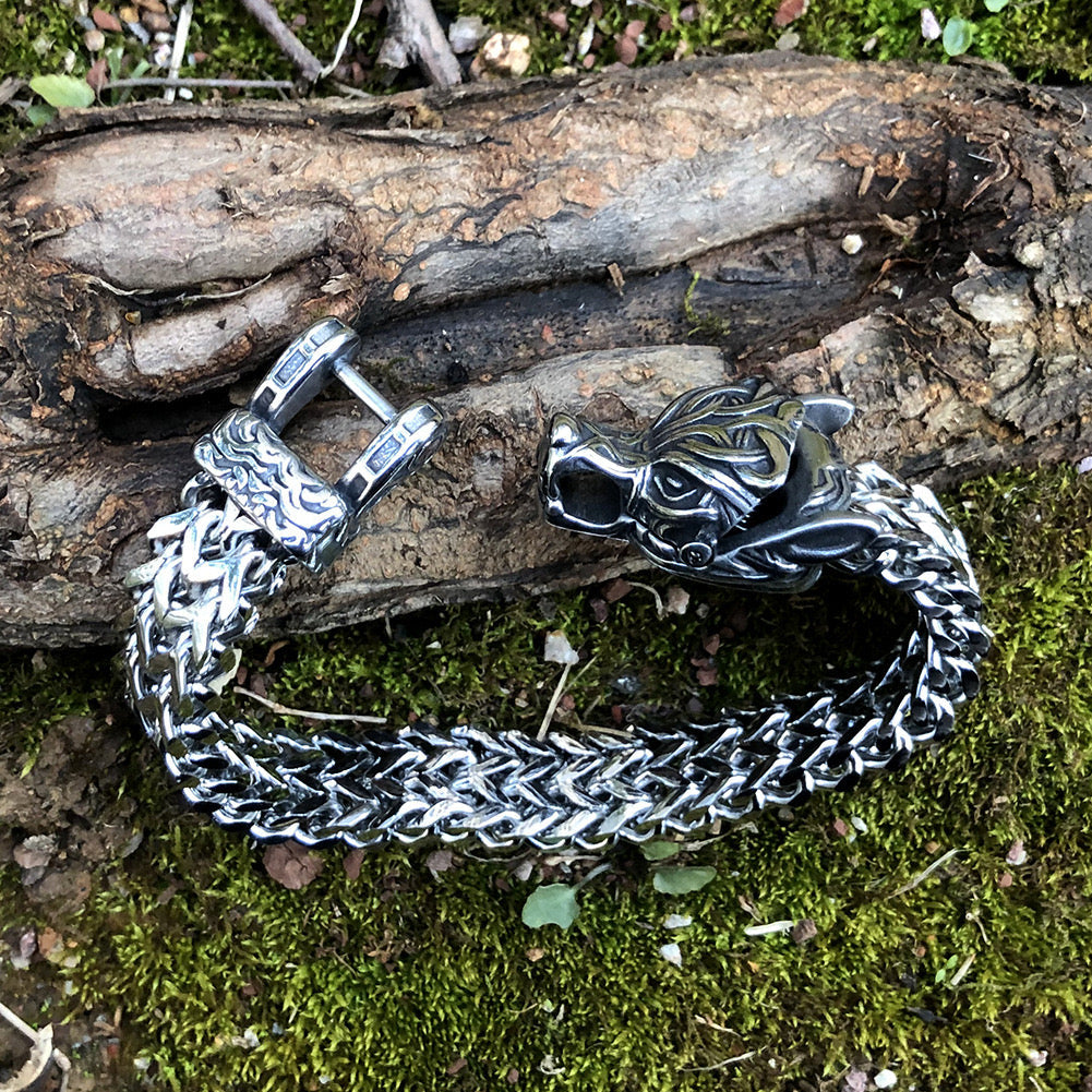 Oathcord Viking Wolf Stainless Steel Bracelet
