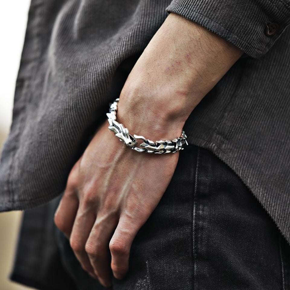 Oathcord Dragon Bone Stainless Steel Link Bracelet