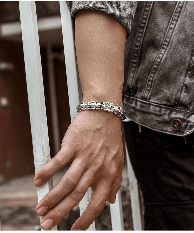 Oathcord Dragon Bone Stainless Steel Link Bracelet
