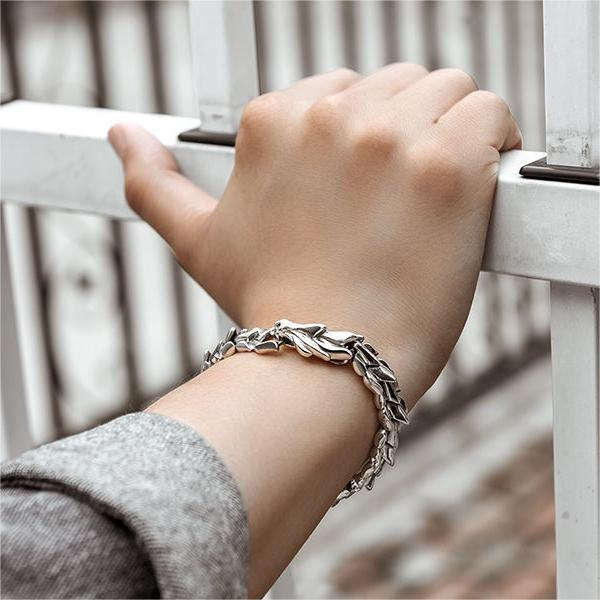 Oathcord Dragon Bone Stainless Steel Link Bracelet