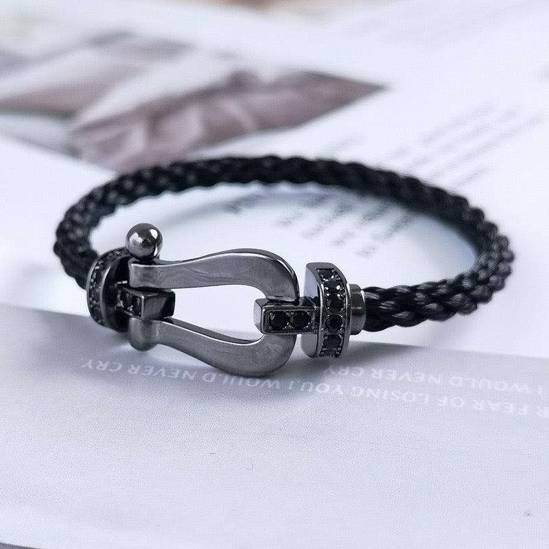 Oathcord U-Shaped Clasp Stainless Steel Bracelet - Black