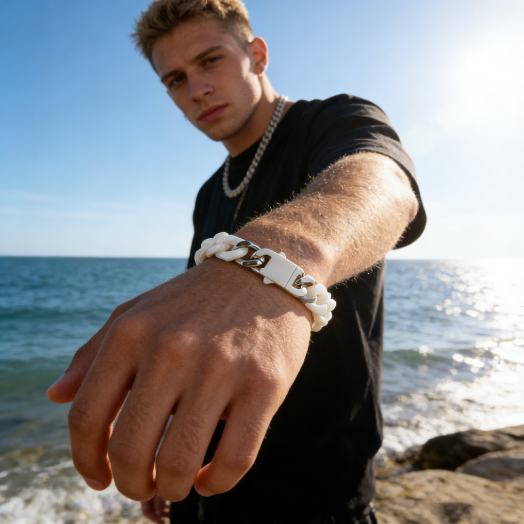 Oathcord White Ceramic Cuban Link Bracelet