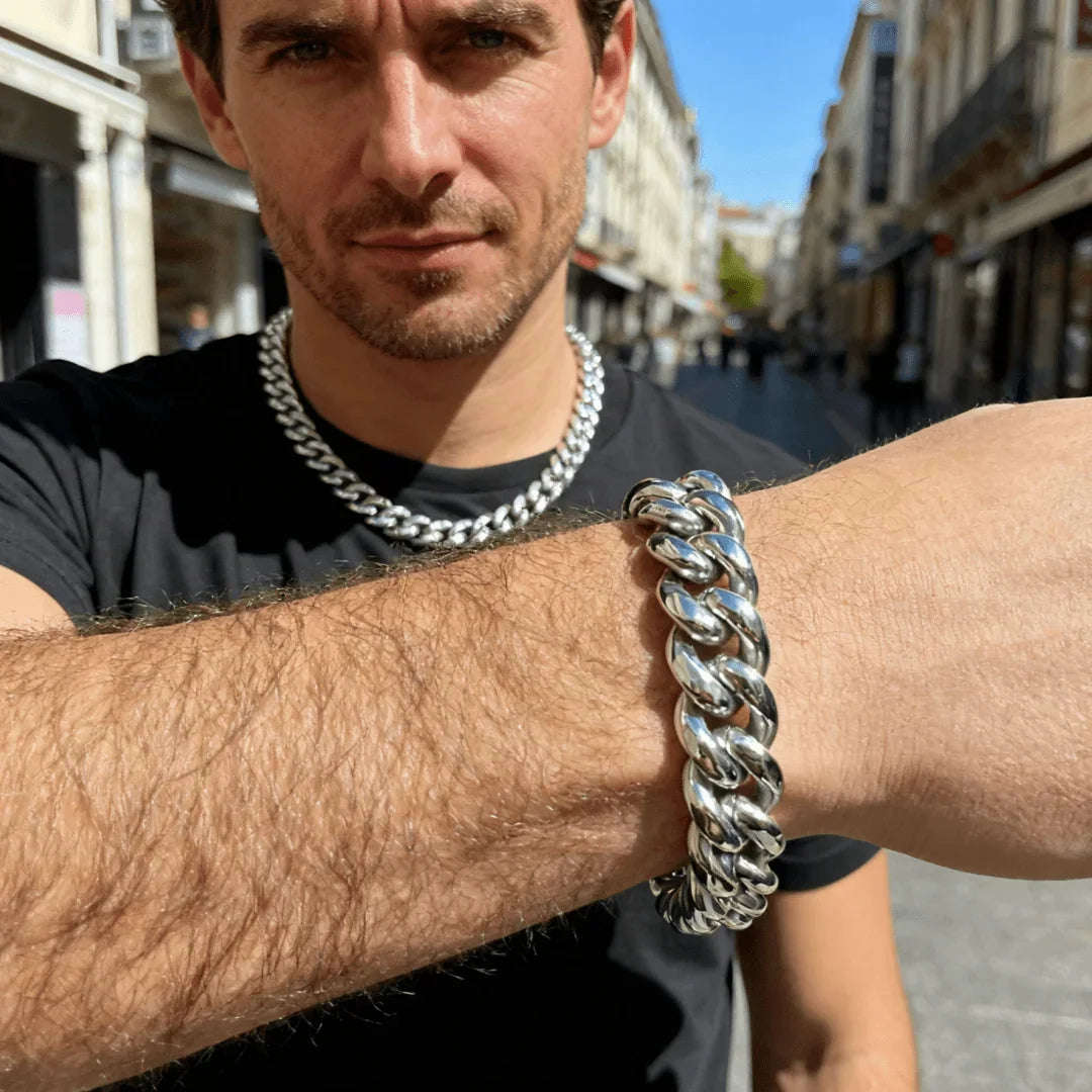 Oathcord Chunky Cuban Link Bracelet – Silver & Gold - Silver