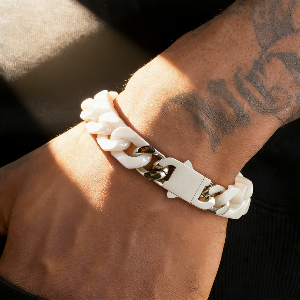 Oathcord White Ceramic Cuban Link Bracelet