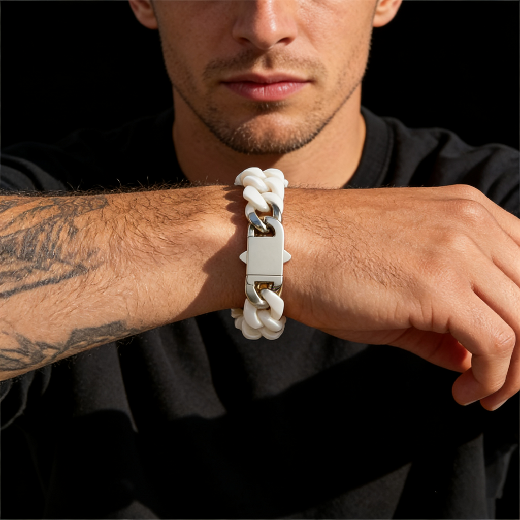 Oathcord Chunky Ceramic Cuban Link Bracelet – Multi-Color - White