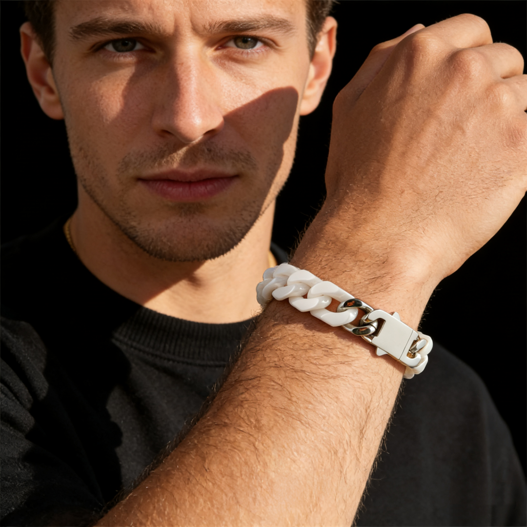Oathcord Chunky Ceramic Cuban Link Bracelet – Multi-Color - White
