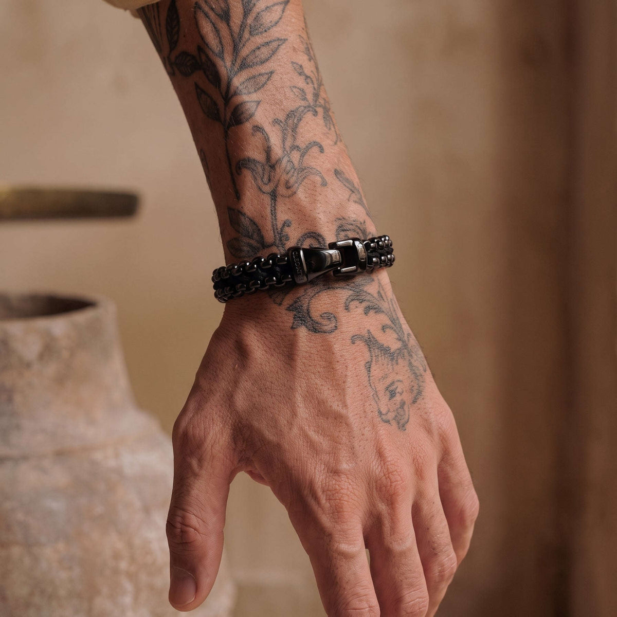 Oathcord Black Woven Steel Link Bracelet
