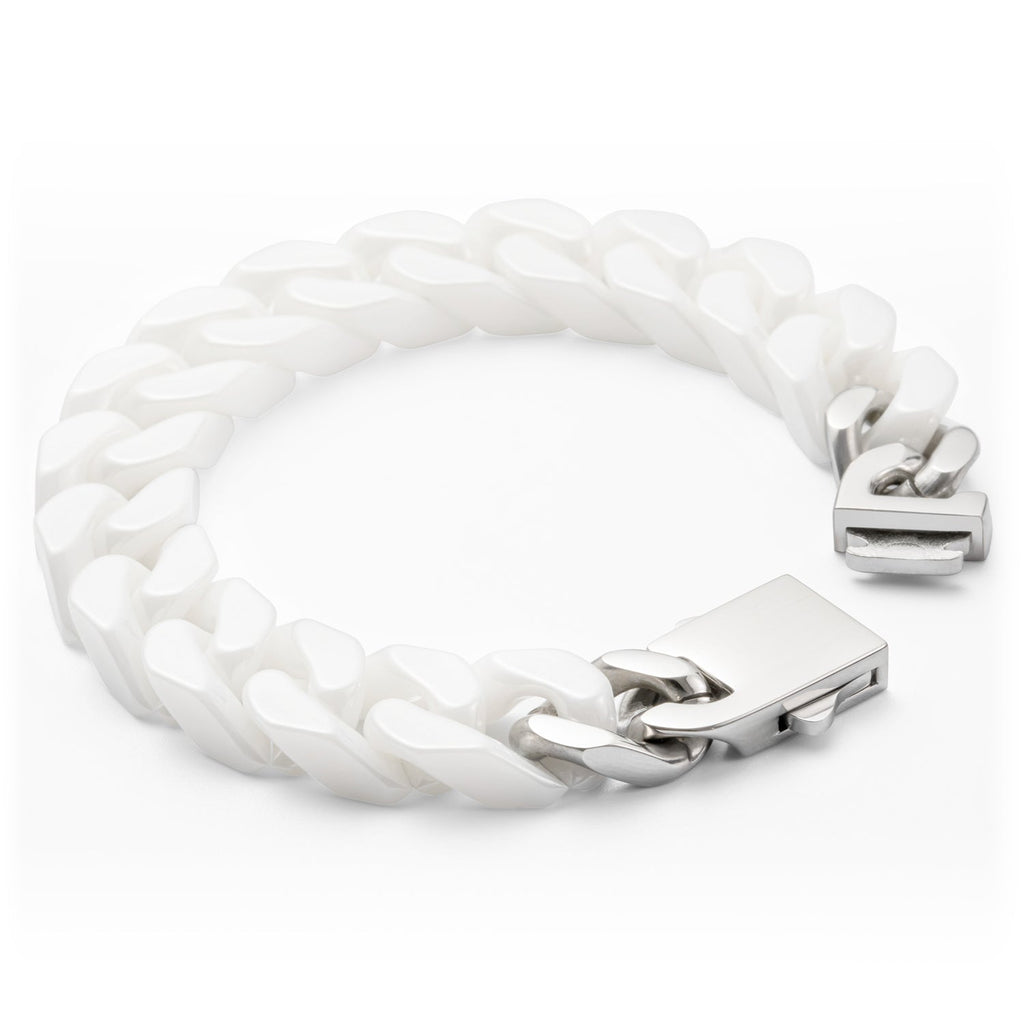 Oathcord Chunky Ceramic Cuban Link Bracelet – Multi-Color - White