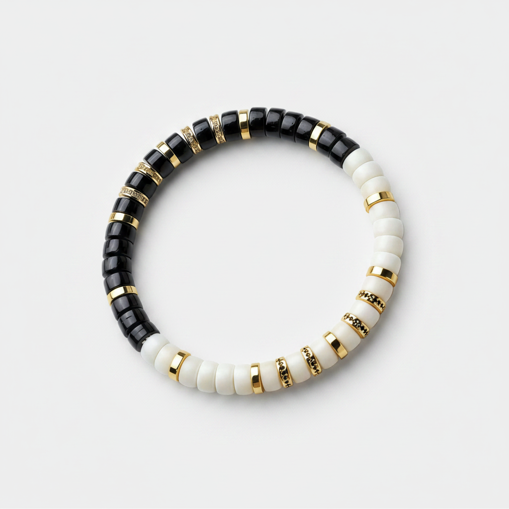 Oathcord Black & White Bodhi Seed Bracelet