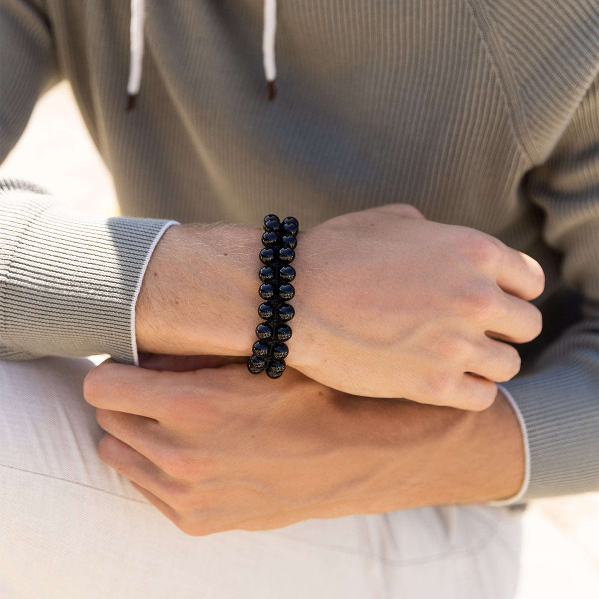 Oathcord Black Agate Double-Row Bead Bracelet