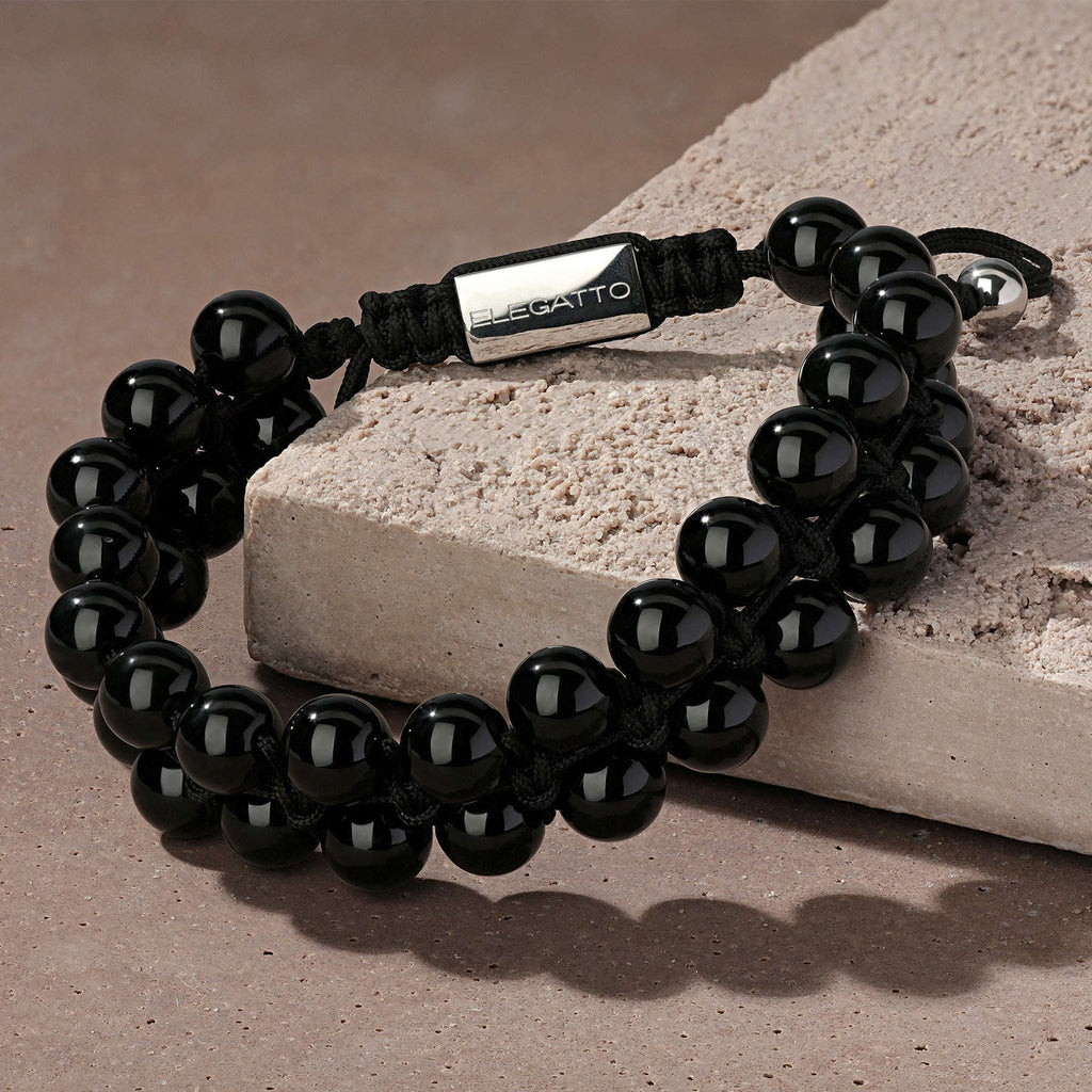 Oathcord Black Agate Double-Row Bead Bracelet