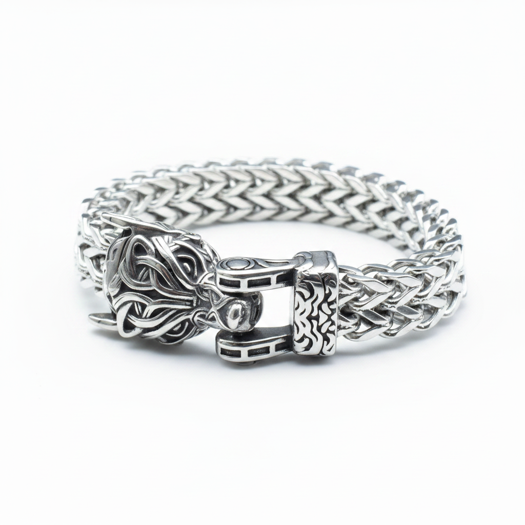 Oathcord Viking Wolf Stainless Steel Bracelet