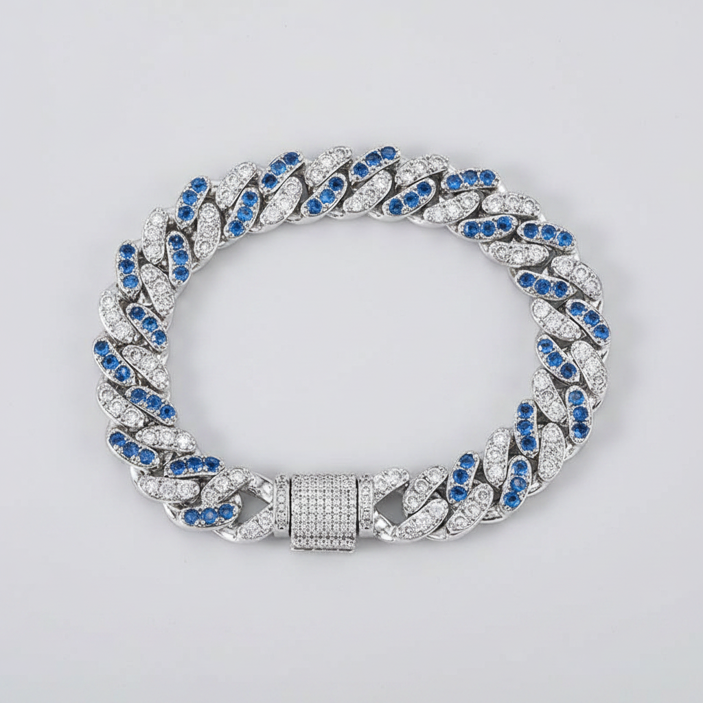 Oathcord Two-Tone Zircon Cuban Link Bracelet - Silver