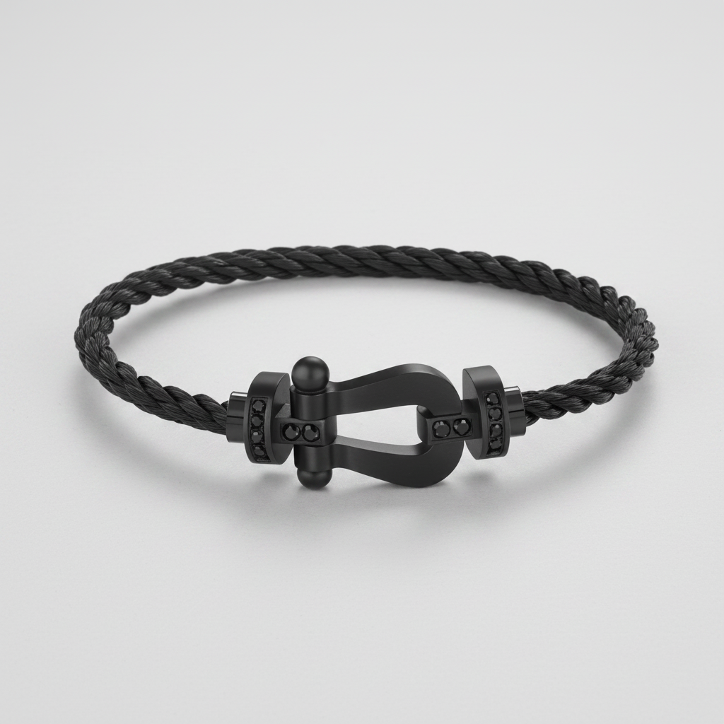 Oathcord U-Shaped Clasp Stainless Steel Bracelet - Black